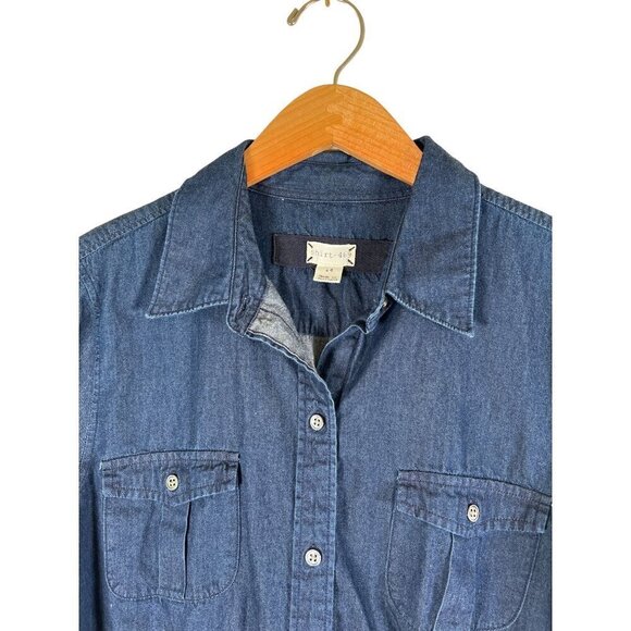 SHIRT 469 Women Size 14 Blue Denim Shirt Button Down Convert Roll Tab 3/4 or L/S - Picture 5 of 12
